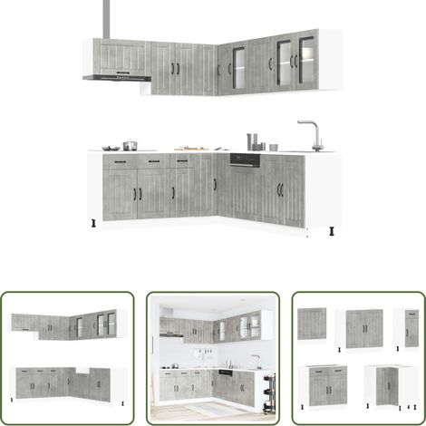 vidaXL Küchenmöbel - 11-tlg. Küchenschrank-Set Lucca Betongrau Holzwerkstoff (1/5)