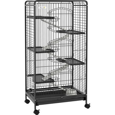 Cage rongeurs 6 niveaux avec roues plateformes bac extraible mangeoire abreuvoir noir 61,5x44x131 cm