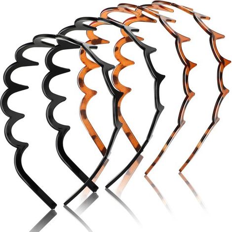 Conjunto de accesorios para el cabello (4 piezas)  Diadema de plástico ondulada y diadema para maquillaje, para mujeres/niñas, negro/leopardo (1/5)