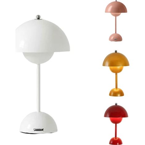 Lampe de table champignon en métal, lampe de bureau USB à brancher, éclairage décoratif blanc (1/5)