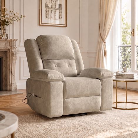 Sillón elevador eléctrico reclinable, masaje de 8 puntos y calefacción lumbar, ayuda para levantarse para personas mayores, beige (1/5)