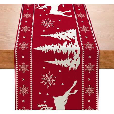Chemin de Table Noel Rouge, 33 x 183 cm Chemin de Table Noël, Décorations de Noël avec Renne Arbre Flocon de Neige, pour Fête Anniversaire Noel Hiver (1/5)
