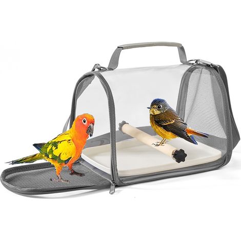 Sac de Transport d’Oiseaux,Sac de Transport de Voyage,entièrement Transparent,19,5 26 19cm,Transporteur d’Oiseaux Portable avec Plateau en Plastique,Poteau en Bois,1 molaire de Pierre (1/5)