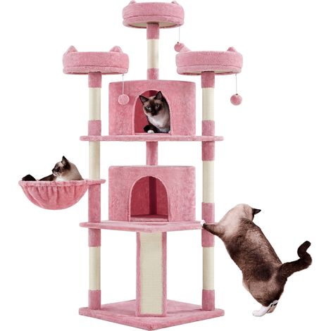 Yaheetech Tiragraffi Albero per Gatti Adulti Alto 174cm Gattini in Corda Sisal Graffiatoio con 3 Palle 174cm Rosa
