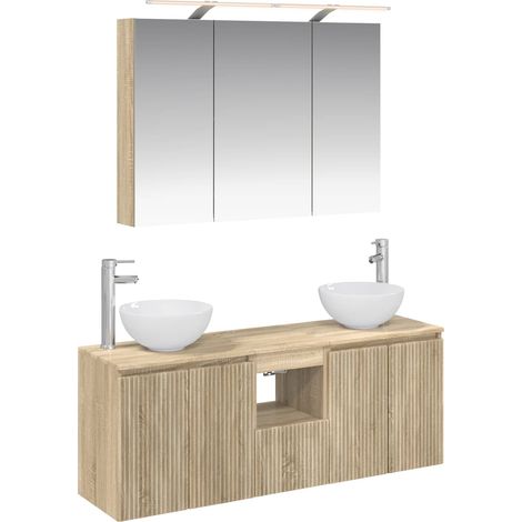 Ensemble d'armoire de salle de bain 4 pcs Chêne Sonoma vidaXL (1/5)