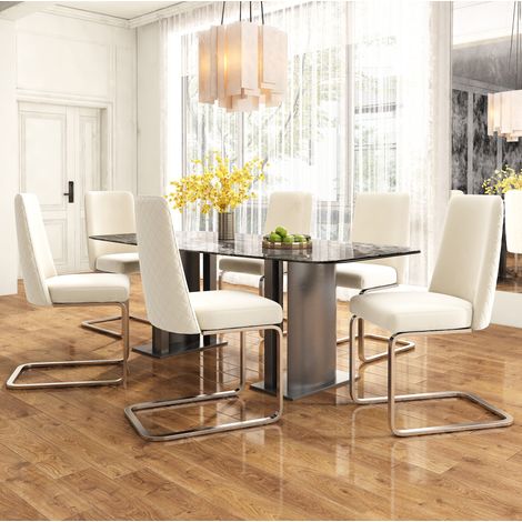 Silla de comedor 52x52x88 cm en terciopelo beige, respaldo capitoné, lote de 6 – MEUBLIV (1/5)