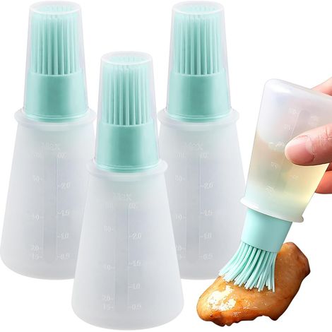Lot de 3 pinceaux silicone, bouteille huile 60ml, échelle mesure, cuisine barbecue pâtisserie