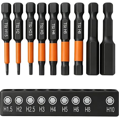 Embout Allen pour Visseuse 50mm, Hex Tige Tournevis H1.5-H10 Hexagonale Magnétiques en Acier S2 1/4" Embouts de Tournevis Allen à Aimanté Choc pour Visseuse Électrique Perceuse Sans Fil (1/5)