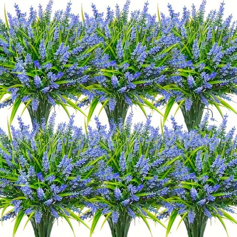 Set of 6 Artificial Lavender Plants, Outdoor Artificial Greenery, UV-Resistant Synthetic Plastic Plants — Purple