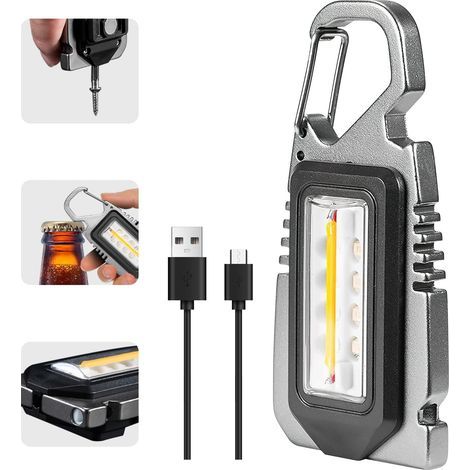 Llavero multifunción con luz LED de emergencia: Mini linterna recargable, impermeable y portátil con abridor de botellas para camping, reparación e iluminación de emergencia (1/3)