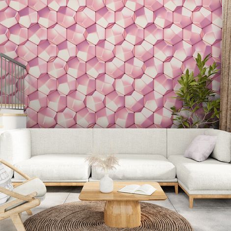 Papier Peint Géométrique - Hexagones Roses Métalliques - 150 x 250 cm (1/2)