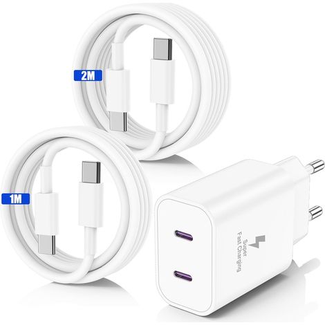 45W USB C Chargeur Rapide pour iPhone 17 16 15 Pro Max,2-Port Chargeur Usbc Apple avec 1M+2M Câble USB C pour iPhone 17 16 15 Pro /17 Air/17E/15 16 Plus/iPadPro/Samsung Galaxy S25/S24/S23 Ultra-Blanc (1/5)