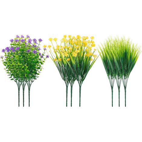 Fleurs artificielles, 9 bouquets, couleurs naturelles et vives, sans odeur, en plastique, pour fenêtre, jardin ou bureau. (1/5)
