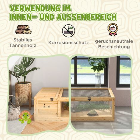 Maison en bois pour tortue, enclos avec abri principal, toit ouvrant, 91 x 60,5 x 32 cm, Jaune (1/5)