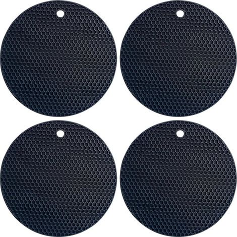 Dessous de Plat en Silicone, 18 cm, Résistant à la Chaleur 240°C, Lot de 4 (Black) (1/4)