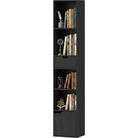 Bibliothèque 6 niveaux tiroir étagère modulable meuble rangement autoportant 30x24x158 cm noir (1/4)