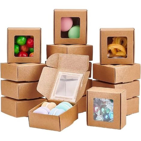 Paquete de 24 cajas de regalo，cajas de cartón plegables，ideales para joyas，hechas de papel kraft，dimensiones 10,5 x 10,5 x 3 cm (1/5)