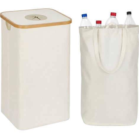 Relaxdays 100-litre deposit bottle bin, HWD: 75 x 40 x 33 cm, washable inner bag, beige (1/5)