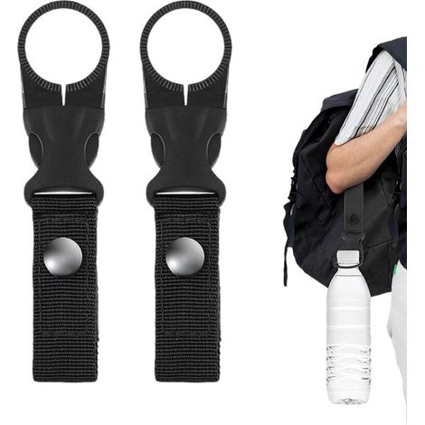 Set di 2 clip per appendere la borraccia, con anello in plastica antiscivolo, ideali per alpinismo, escursionismo, corsa, campeggio e viaggi - nere (1/5)