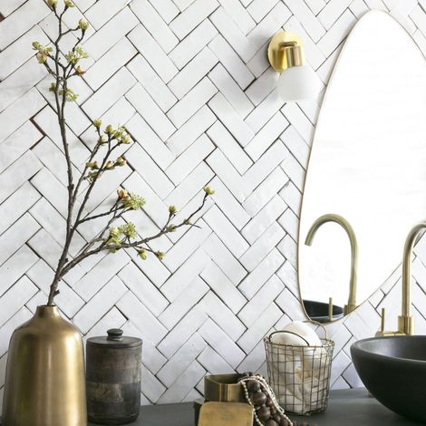 Zellige véritable Carrelage Artisanal - 5x15 cm - Blanc Neige (vendu par boîte de 0,5m²) (1/5)