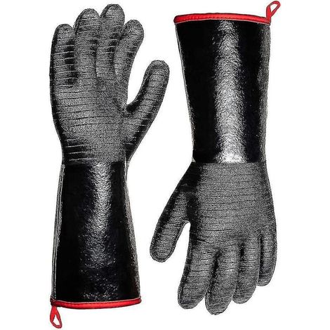 Extrem hitzebeständige Grillhandschuhe (932f), wasserdicht und langärmelig, für Fritteuse, Backofen, Smoker, feuer- und ölbeständig. (1/4)