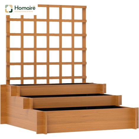 HOMAIRE Hochbeet mit Rankhilfe, 3-stufig Blumenkasten en bois de sapin avec tissu non-tissé, brun