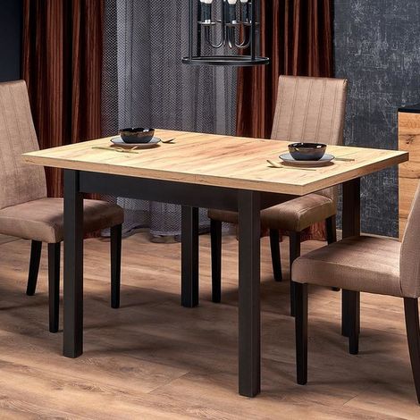 Table à manger extensible carrée noir & chêne 90cm Brevla (1/5)