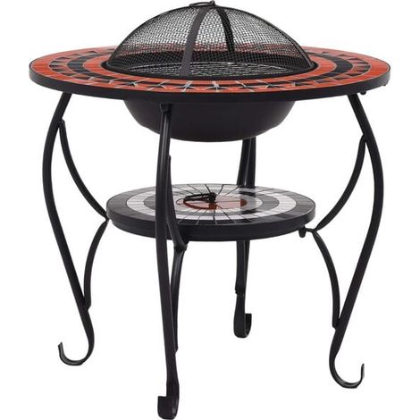 Table de cheminée en mosaïque de terre cuite et blanche, 68 cm, céramique (1/5)