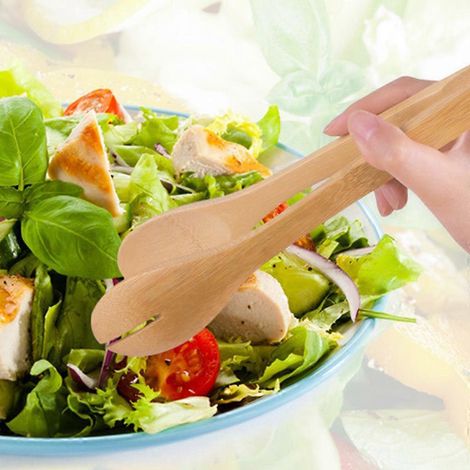 Pince à salade, toast, gâteau, pâtisserie, thé, ustensile de cuisine en bambou en bois pour barbecue (1/4)