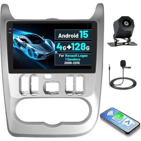 [4G+128G] Android 15 Autoradio pour Logan Sandero 2009-2015/Duster 2010-2017 avec Wireless Carplay Android Auto, 9" Écran Radio avec GPS WiFi RDS/FM Bluetooth Caméra de Recul Mic (1/5)