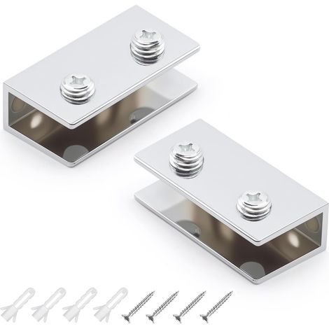 2 pièces Support Etagere Verre Rectangle, Alliage de Zinc Pince de Fixation pour Verre, Réglable Clips de Fixation pour Vitre, Muraux Pinces à Verre, pour Panneaux de 8-12 mm D'épaisseur (1/5)