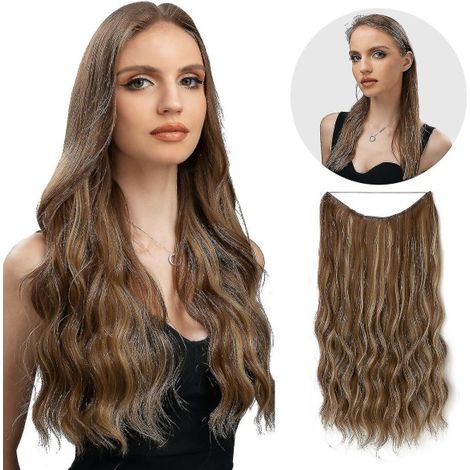 Hair Extensions Osynlig tråd Vågigt lockigt Långa syntetiska hårstycken för kvinnor Justerbart pannband 10H613 16inches (1/5)