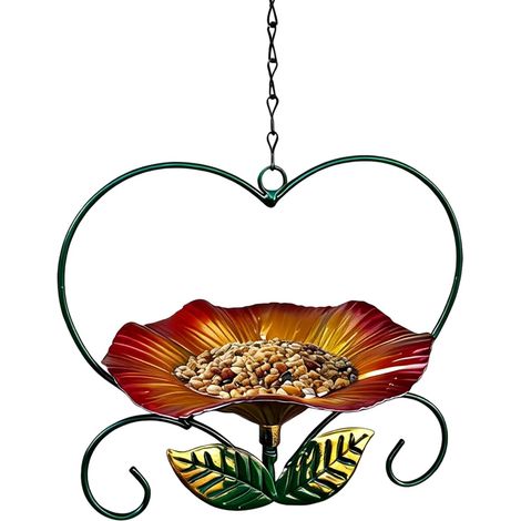 Mangeoire pour oiseaux sauvages, en fer en forme de fleur, décoration résistante aux intempéries – Mangeoire à oiseaux en métal pour observer la décoration, les pinsons, les perroquets, les volières (1/5)