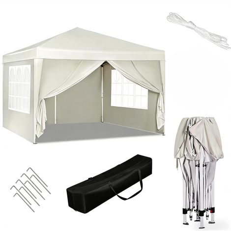 CHICFURN Gazebo pieghevole 300x300x260 cm beige in tessuto Oxford e ferro per giardino ed eventi (1/5)