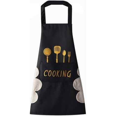 Küchenschürze (Schwarz) für Damen mit Taschen zum Händetrocknen, große Tasche, Händetrocknung, wasserdicht für Küche und Backen (1/5)