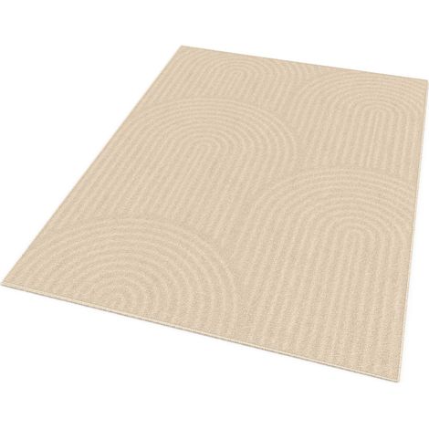 Idmarket – Tapis berbère rectangle 160 x 220 cm – Motifs circulaires beige – Support antidérapant – Composition polypropylène durable