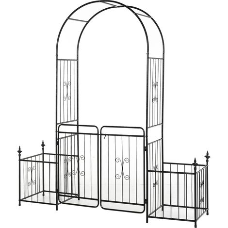 Outsunny Metal Garden Arbor Arch Gate w/ 2 Side Planter Boxes & Vine Frame