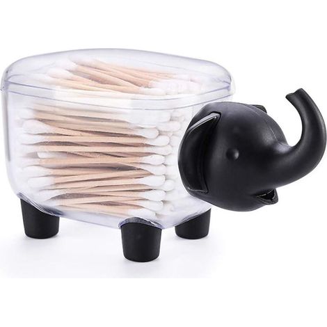 Porte-Cure-dents et Coton-Tiges Éléphant Noir avec Couvercle - Distributeur de Rangement en Forme d'Éléphant pour Salle de Bain et Cuisine (1/5)