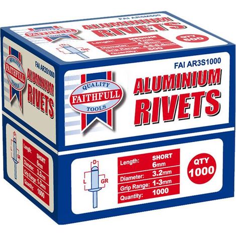 Faithfull Aluminium Rivets 3.2 x 6mm Short Bulk Pack of 1000 FAIAR3S1000 (1/3)