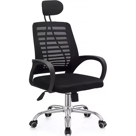 Habitat Et Jardin – Chaise de bureau ergonomique réglable en hauteur avec appuie-tête – Tissu noir – Pivotant 360° – Confort optimal pour longues heures de travail