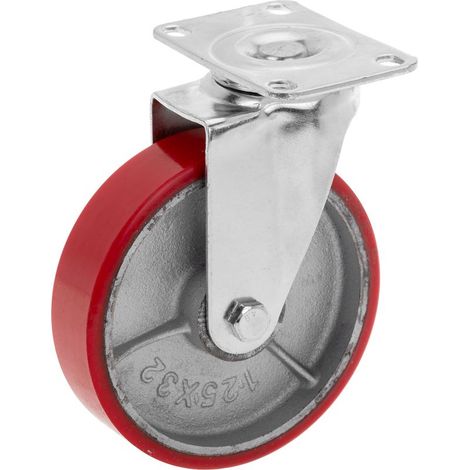 Roue pivotante industrielle en polyuréthane et métal sans frein 125 mm (1/5)
