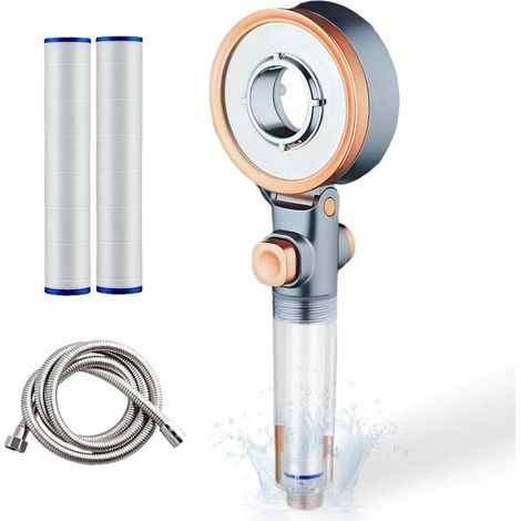 Pomme de Douche,Anti Calcaire Douchette avec Filtre,Pommeau de Douche Haute Pression avec 3 Types de Jet,avec Tuyau de 1,5 M et 2 élément Filtrant (1/5)