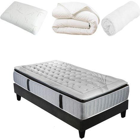 Pack à matelas à ressorts ensachés + sommier + accessoires Blanc 90x190 cm (1/5)