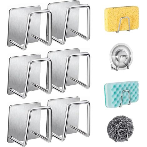 6 Pièces Porte Crochet Eponge Evier Cuisine, Support Éponge Évier Adhésif Étanche avec Crochet pour Cuisine Salle de Bain, Accessoire Rangement Éponge Brosse Torchon (1/5)