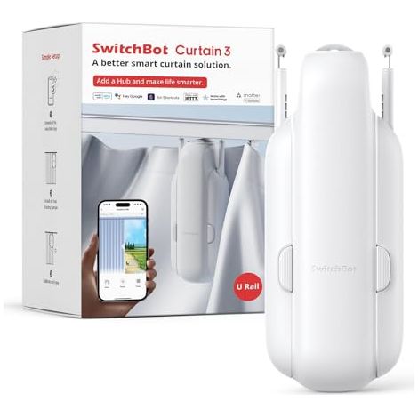 SWITCHBOT POUSSOIR DE RIDEAU INTELLIGENT - TÉLÉCOMMANDE BLUETOOTH AVEC APP/MINUTEUR, MOTEUR PERFORMANCE AMÉLIORÉ, AJOUTEZ SWITCH