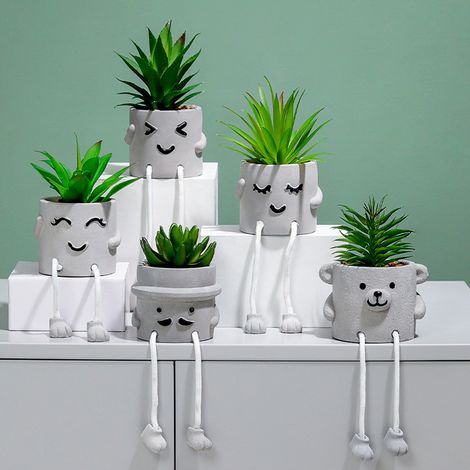 Künstliche Topfpflanzen, Dekorationen, langbeinige Puppen-Sukkulenten, Blumentopf, niedlicher Gesichtsausdruck, Topfdekorationen für drinnen und draußen (1/4)