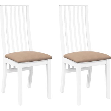 Lot de 2 Chaises à manger，Chaise de cuisine coussins blanc bois massif caoutchouc CFW63451 (1/5)