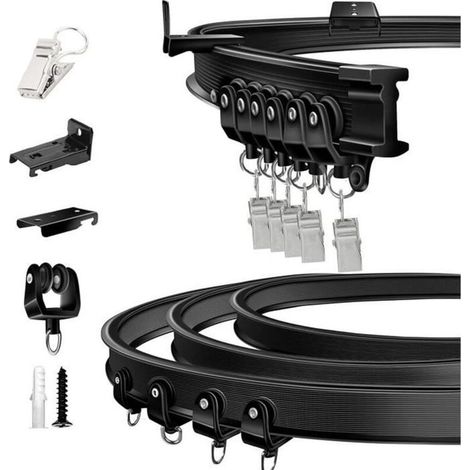 Tringle de rideau pliable - - 5 mètres - Flexible - Robuste - Noir (1/4)