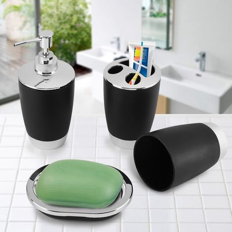 4 pièces/ensemble accessoires de maillot de bain comprend porte-brosse à dents distributeur de savon tasses noir (1/4)