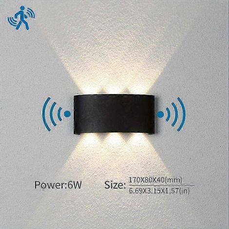 Applique murale LED avec ampoule LED, éclairage extérieur à détecteur de mouvement, étanche IP66, idéale pour porche, jardin, salon, escaliers (blanc froid 6W, noir avec capteur). (1/4)